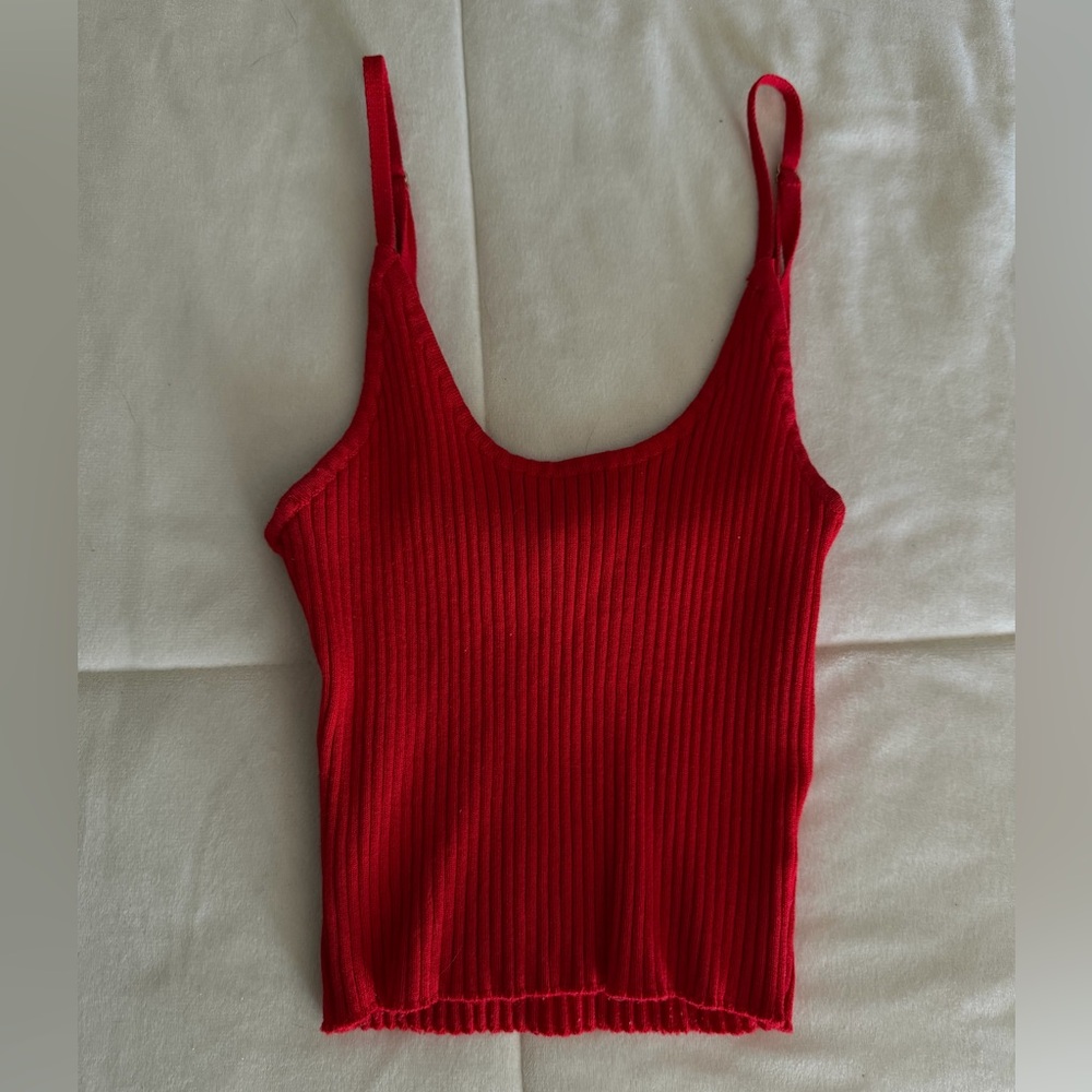 Red Ribbed Women's Tank Top